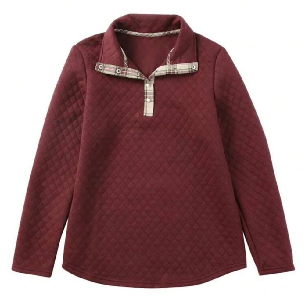 New 1/4 snap plaid detailed sweatshirt - Picture 6 of 8